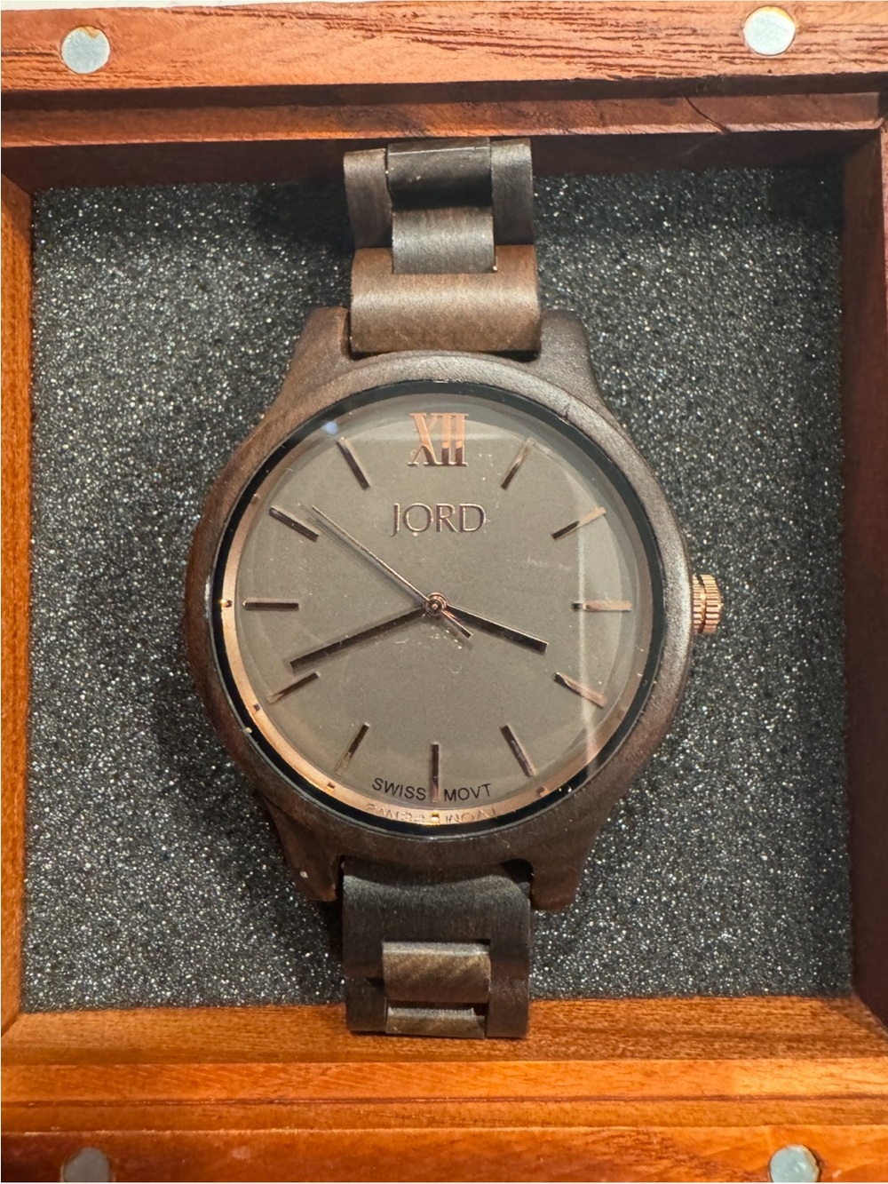 JORD Women’s Large Face Wooden Watch in Dark Brown with Rose Gold Accents